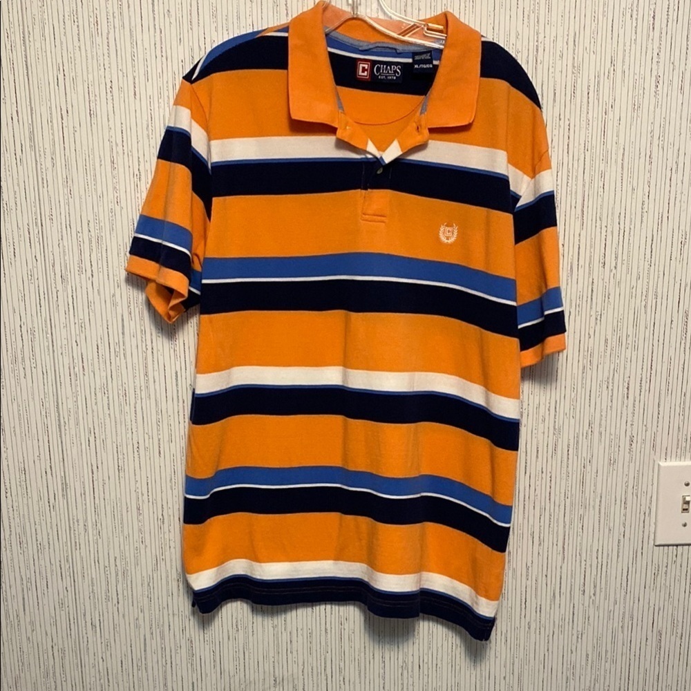 Chaps Orange and Blue Striped Men’s Polo Shirt XL